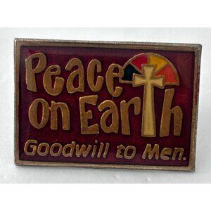 Vintage Christmas 1987 Peace On Earth Pin Enamel Christian Cross Taiwan